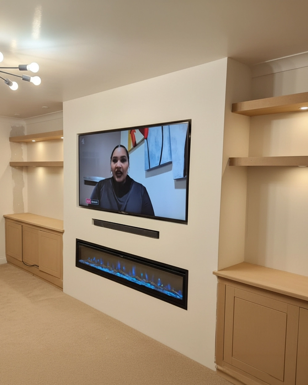 Bespoke media wall built by LJB Carpentry, Kent